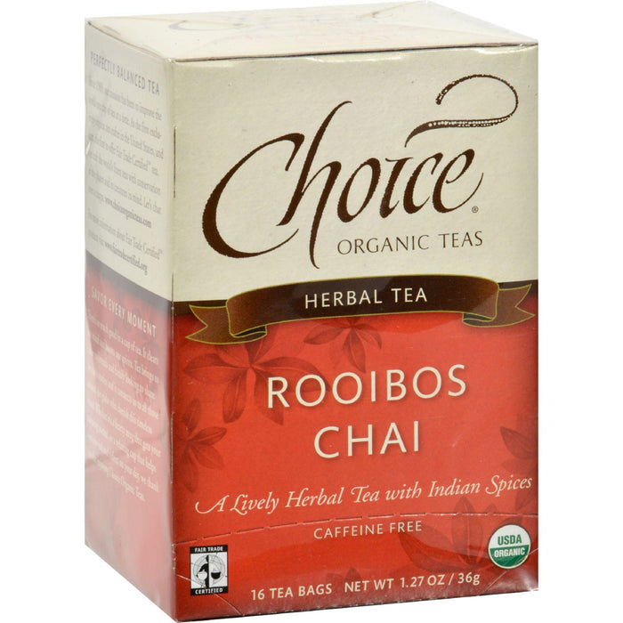 Choice Organic Teas Herbal Tea Rooibos Chai - Caffeine Free - Case Of 6 - 16 Bags